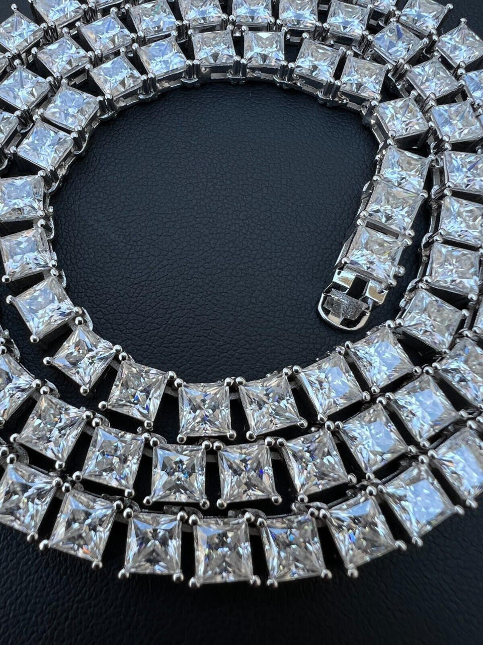 REAL 5mm MOISSANITE Princess Cut Square Tennis Chain Necklace Pass Diamond Tester