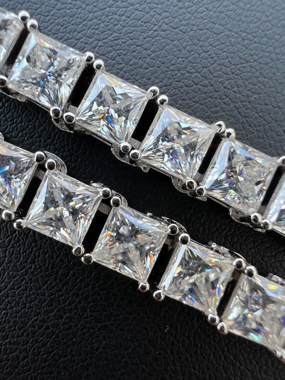 REAL 5mm MOISSANITE Princess Cut Square Tennis Chain Necklace Pass Diamond Tester