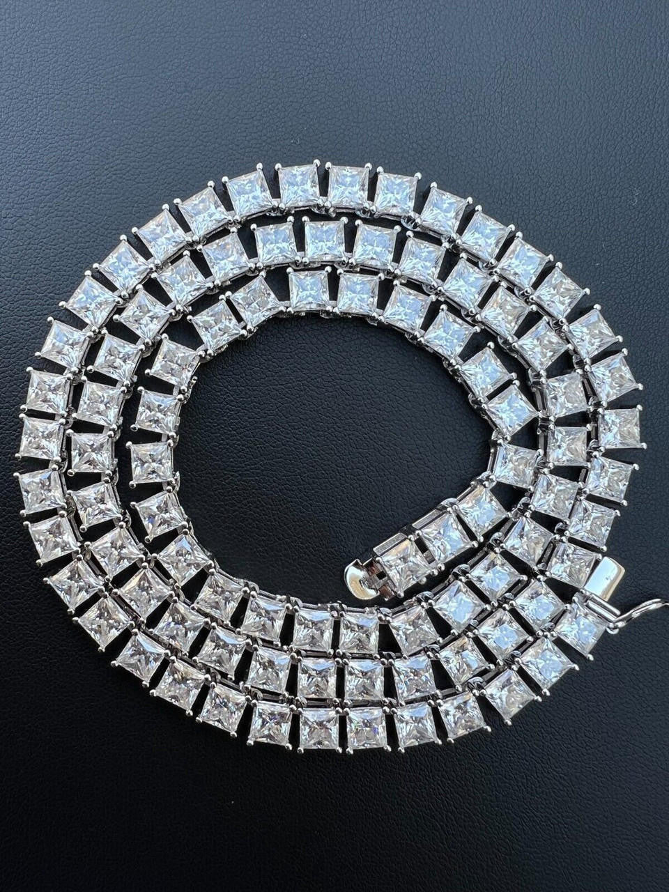 REAL 5mm MOISSANITE Princess Cut Square Tennis Chain Necklace Pass Diamond Tester