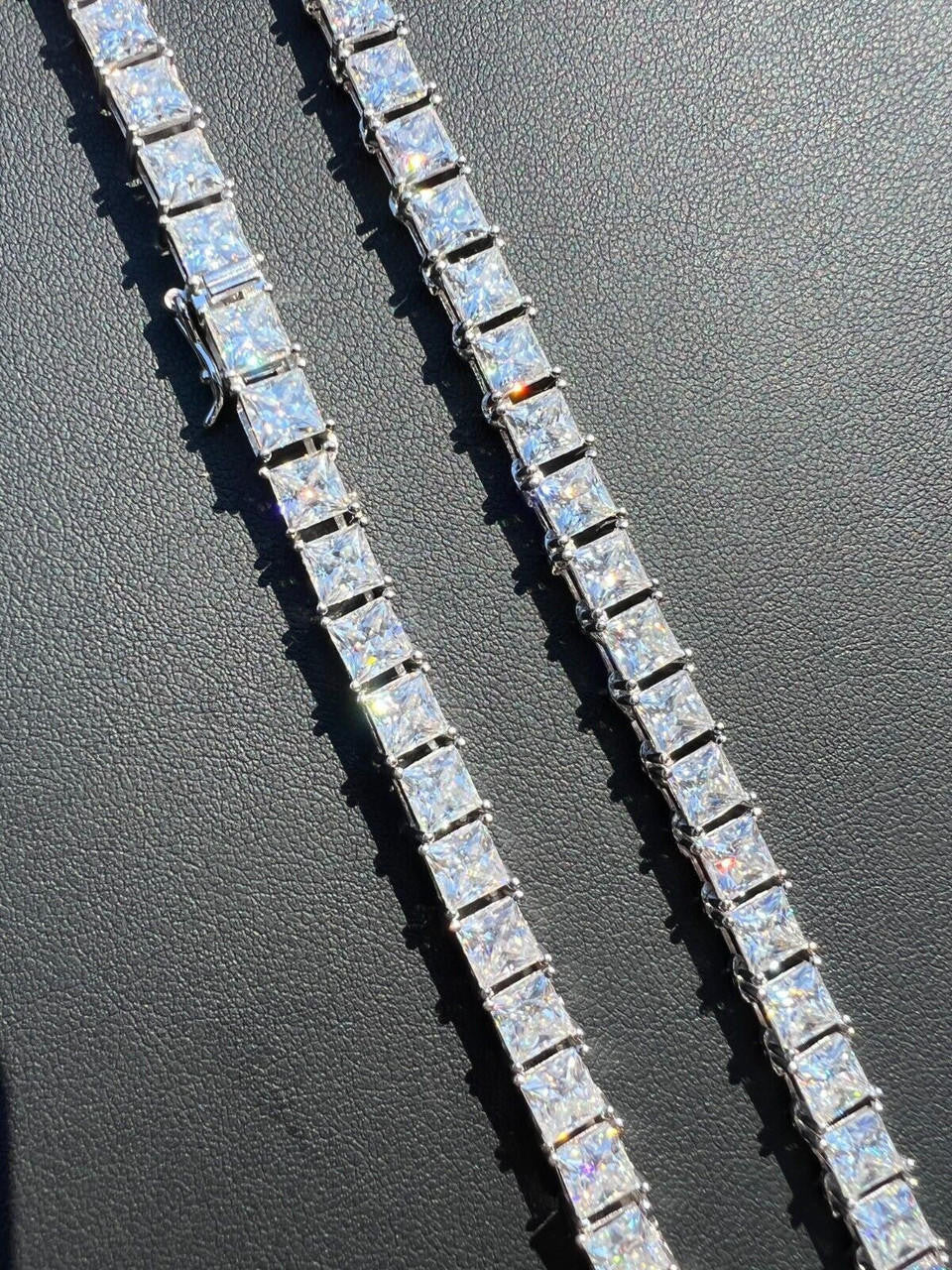 REAL 5mm MOISSANITE Princess Cut Square Tennis Chain Necklace Pass Diamond Tester
