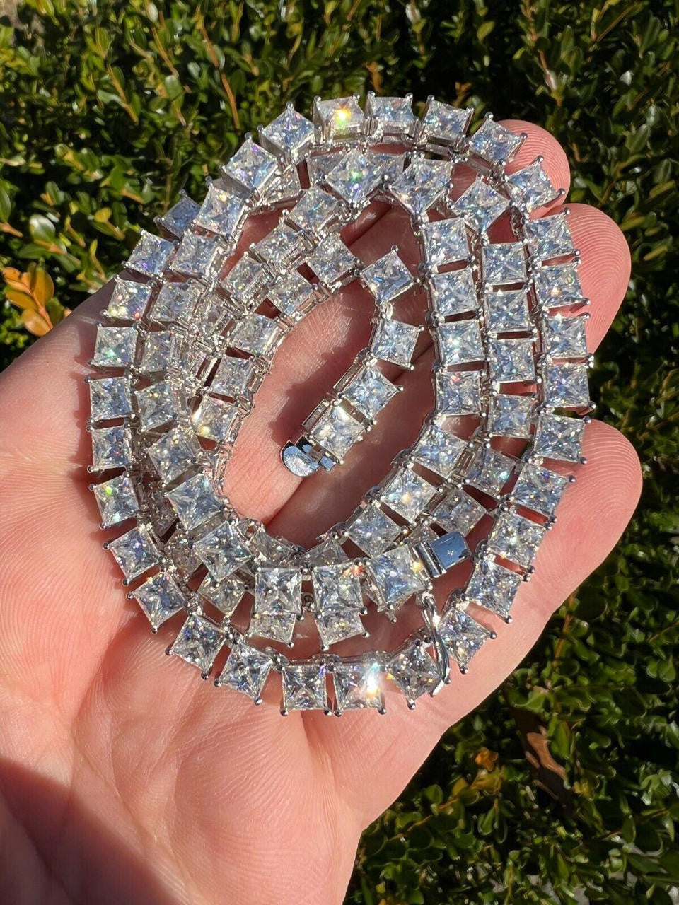REAL 5mm MOISSANITE Princess Cut Square Tennis Chain Necklace Pass Diamond Tester