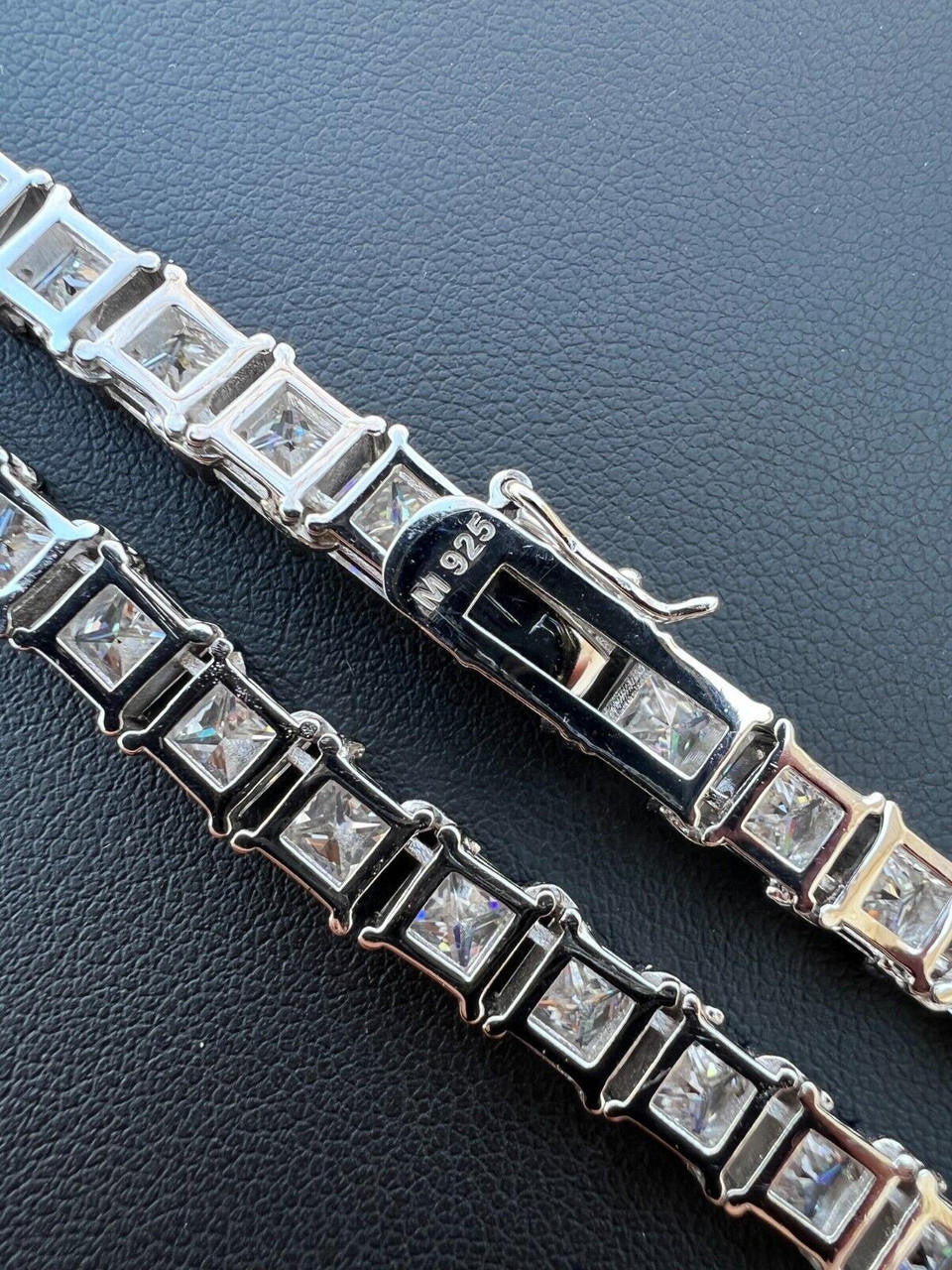 REAL 5mm MOISSANITE Princess Cut Square Tennis Chain Necklace Pass Diamond Tester