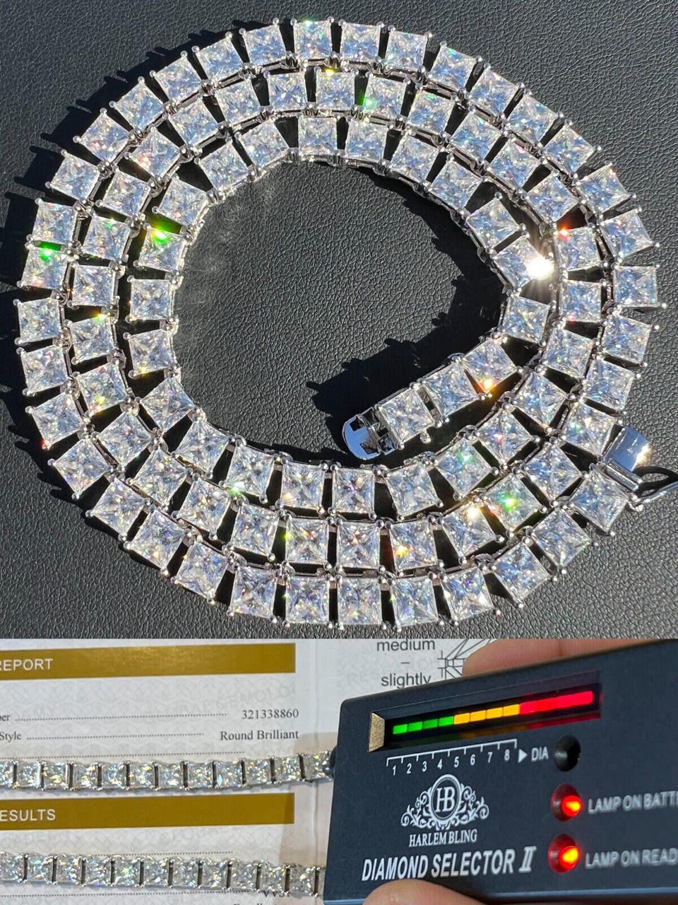 REAL 5mm MOISSANITE Princess Cut Square Tennis Chain Necklace Pass Diamond Tester