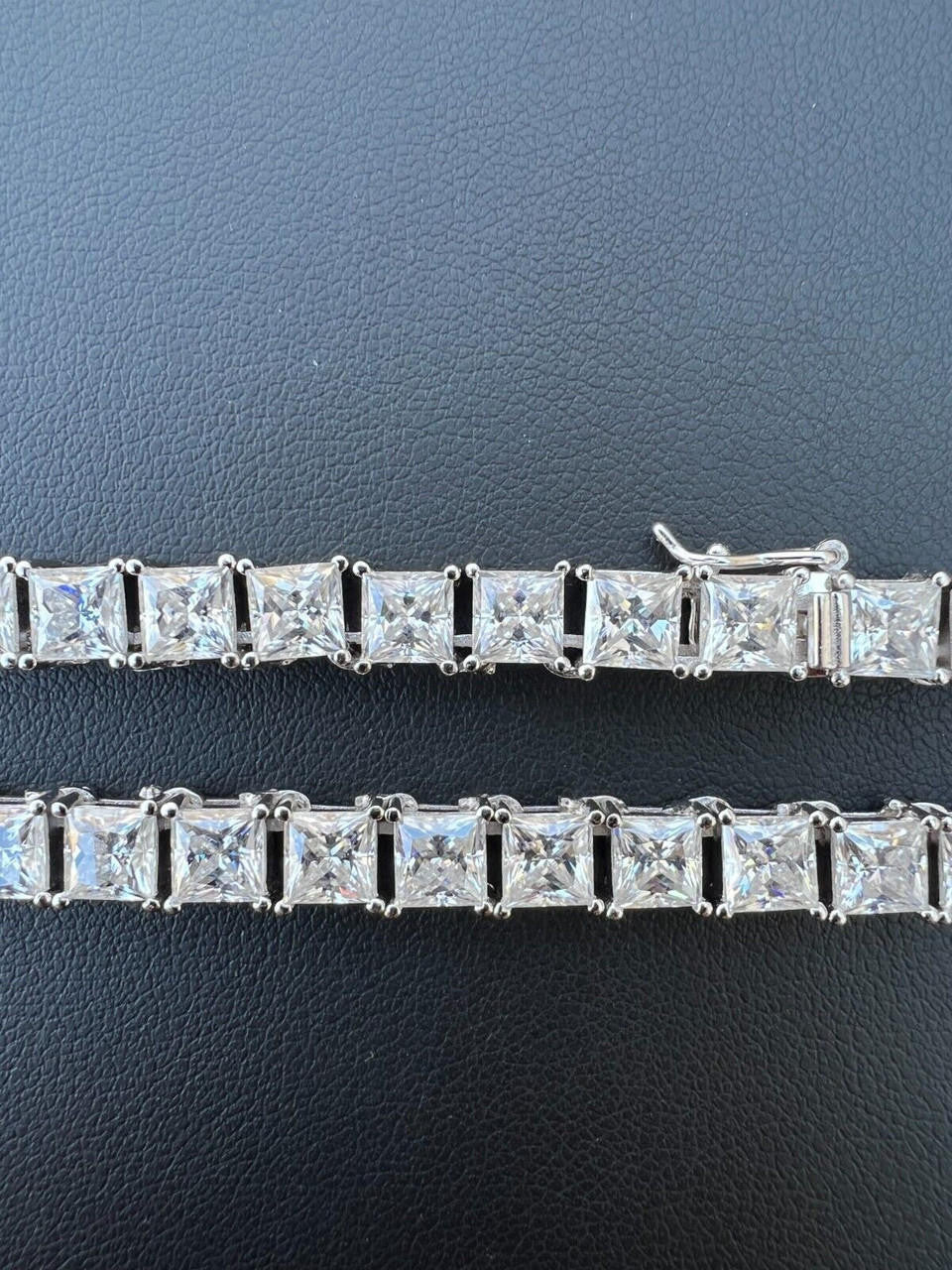 REAL 5mm MOISSANITE Princess Cut Square Tennis Chain Necklace Pass Diamond Tester