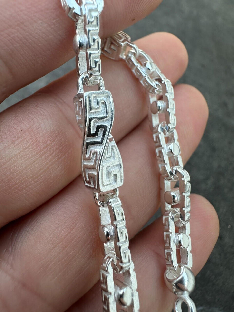 Greek Key Chain Bracelet - 925 Sterling Silver - 7"-9" - 7mm
