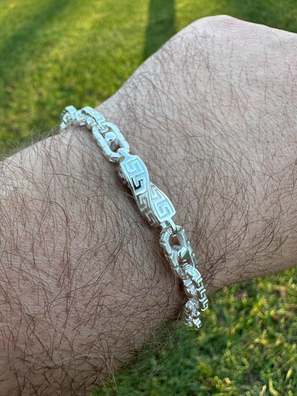 Greek Key Chain Bracelet - 925 Sterling Silver - 7"-9" - 7mm