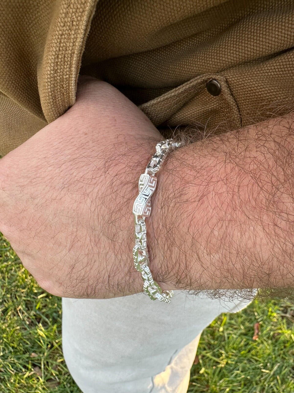 Greek Key Chain Bracelet - 925 Sterling Silver - 7"-9" - 7mm