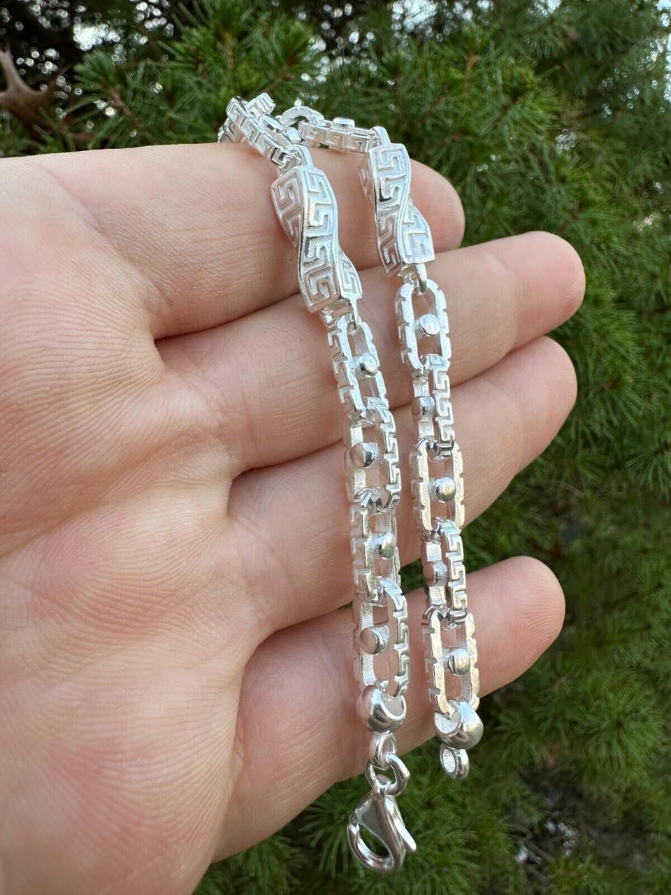 Greek Key Chain Bracelet - 925 Sterling Silver - 7"-9" - 7mm