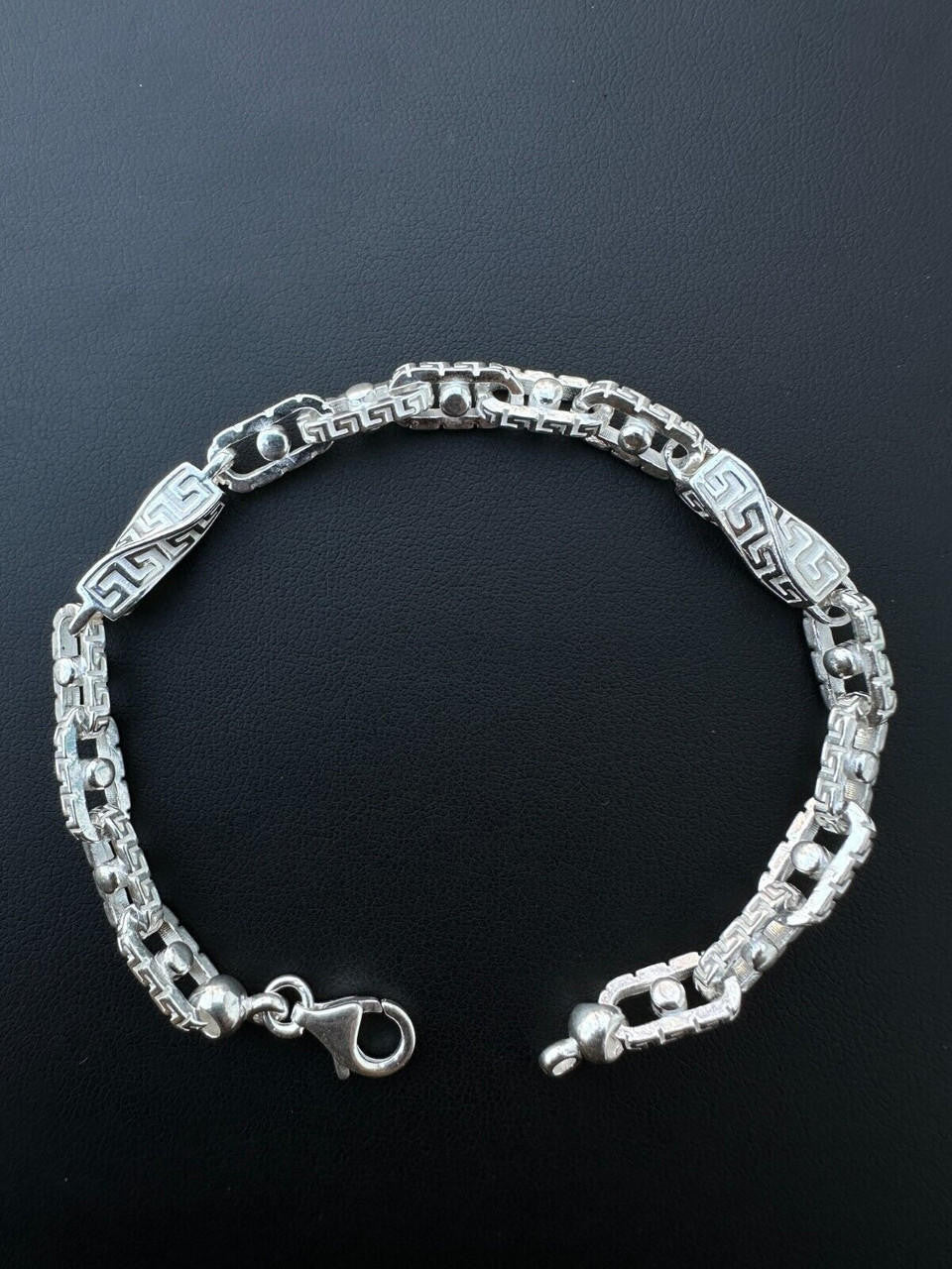 Greek Key Chain Bracelet - 925 Sterling Silver - 7"-9" - 7mm
