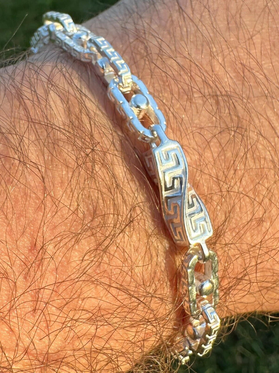 Greek Key Chain Bracelet - 925 Sterling Silver - 7"-9" - 7mm