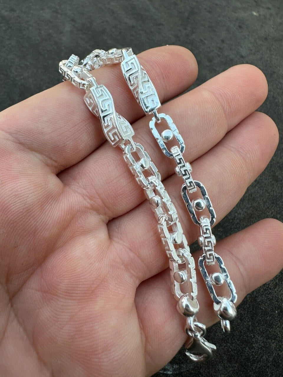 Greek Key Chain Bracelet - 925 Sterling Silver - 7"-9" - 7mm