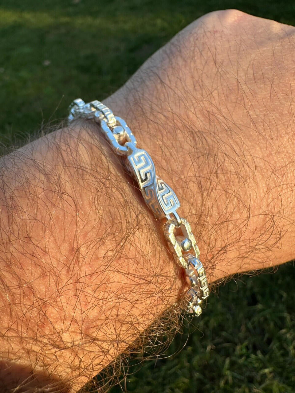 Greek Key Chain Bracelet - 925 Sterling Silver - 7"-9" - 7mm