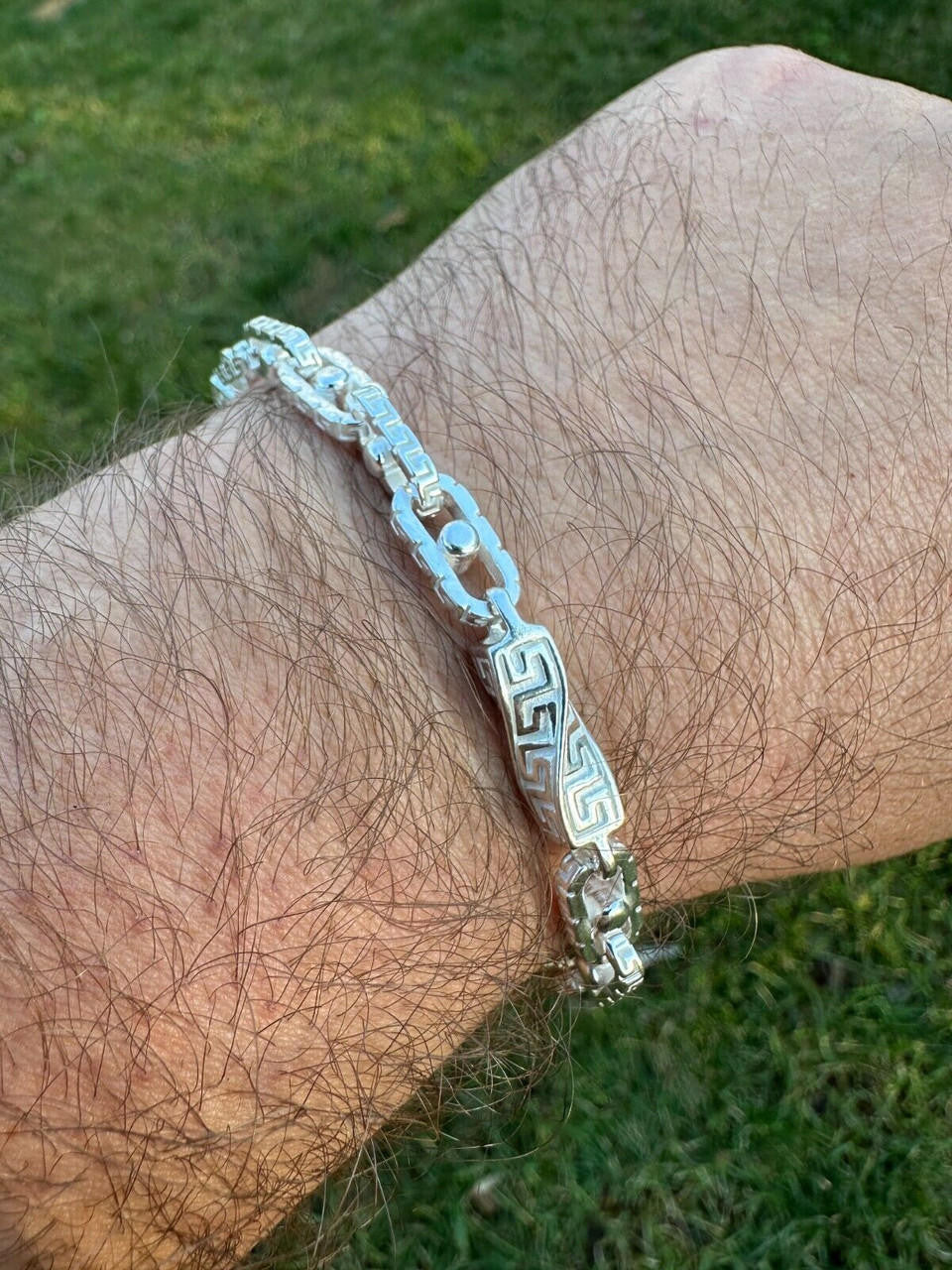 Greek Key Chain Bracelet - 925 Sterling Silver - 7"-9" - 7mm