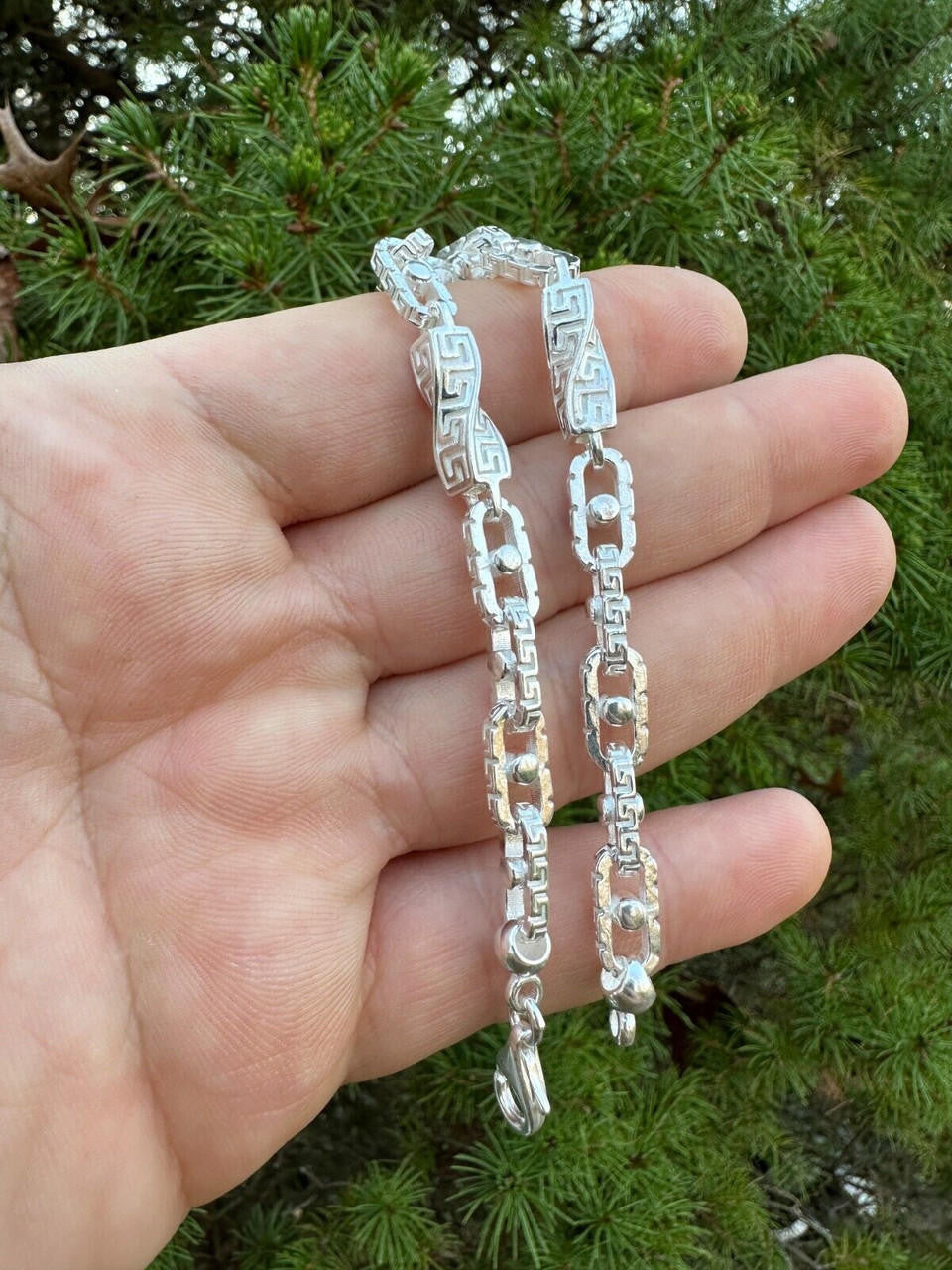 Greek Key Chain Bracelet - 925 Sterling Silver - 7"-9" - 7mm