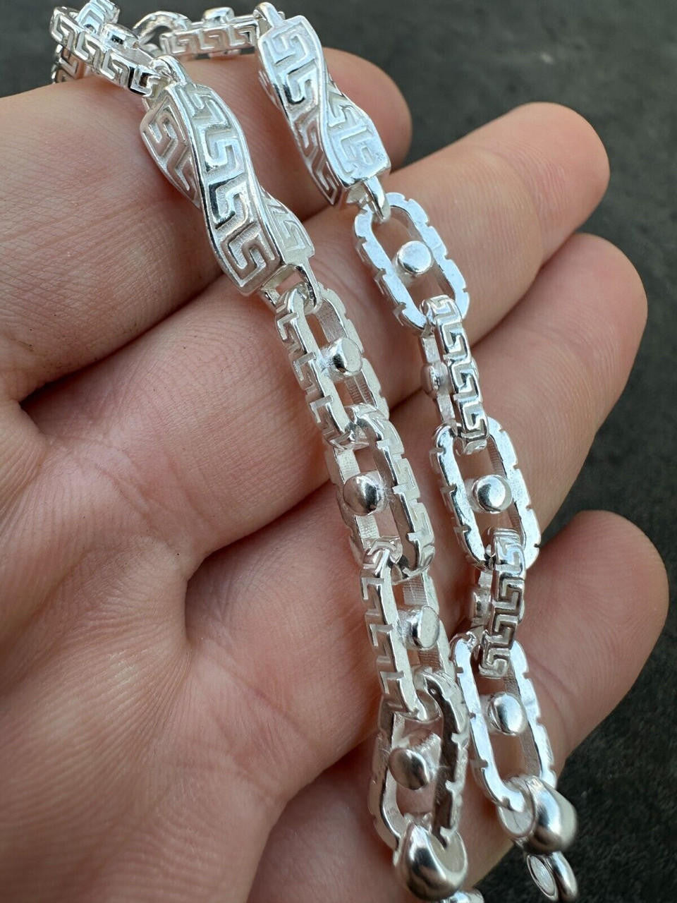 Greek Key Chain Bracelet - 925 Sterling Silver - 7"-9" - 7mm