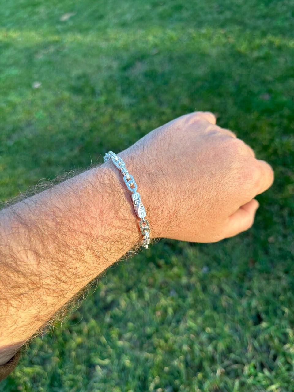Greek Key Chain Bracelet - 925 Sterling Silver - 7"-9" - 7mm