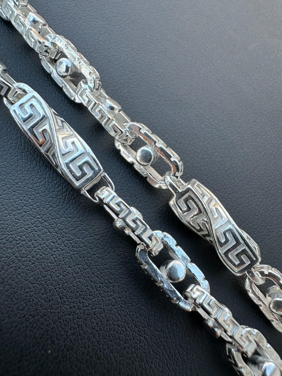 Greek Key Chain Bracelet - 925 Sterling Silver - 7"-9" - 7mm