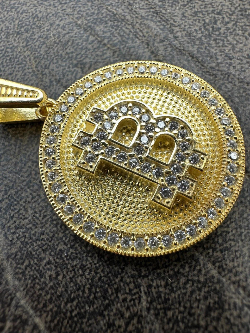 Real 925 Silver 14K Gold Plated Iced Letter B BITCOIN CZ Pendant Necklace HipHop