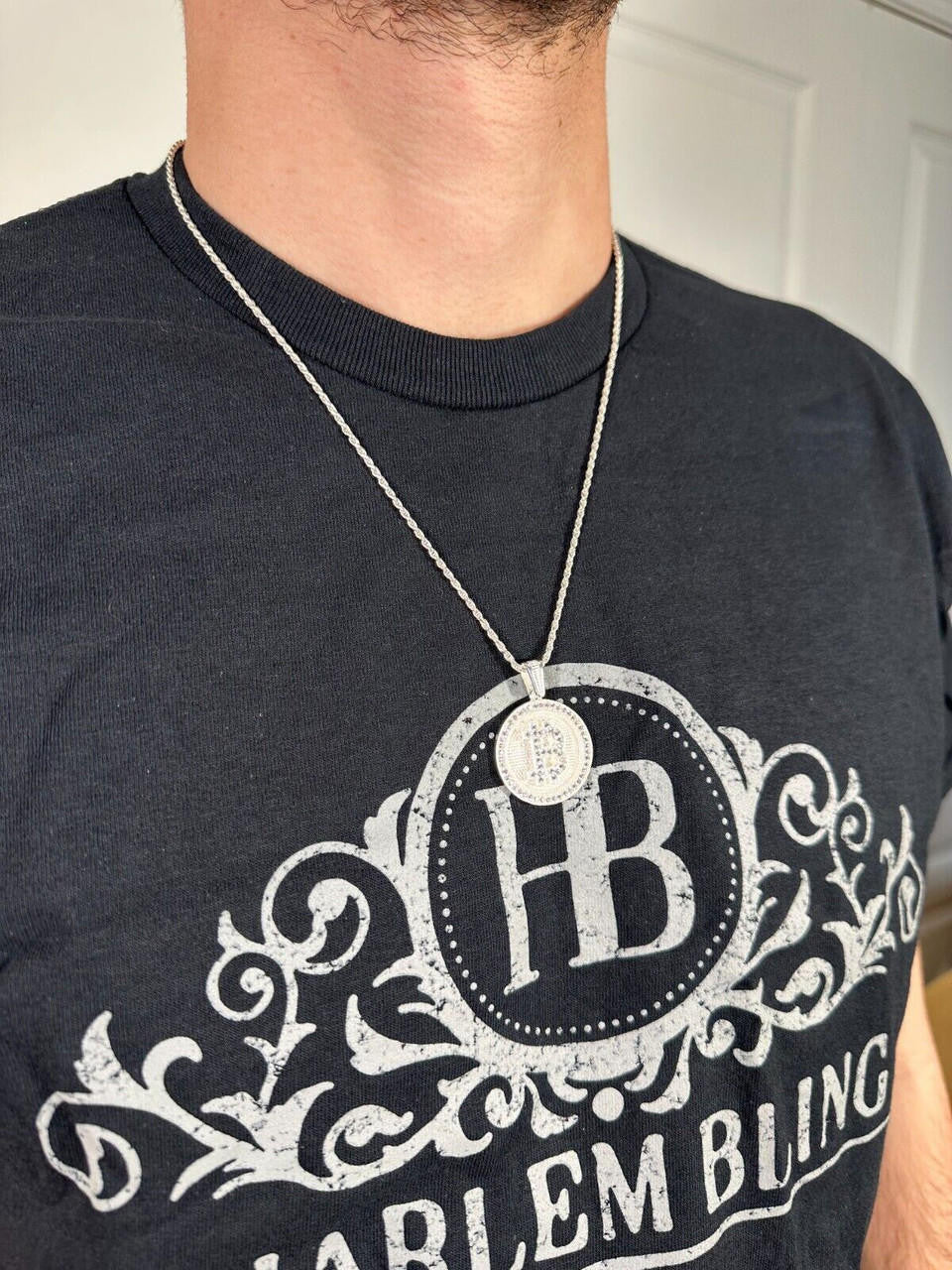 Real 925 Silver 14K Gold Plated Iced Letter B BITCOIN CZ Pendant Necklace HipHop