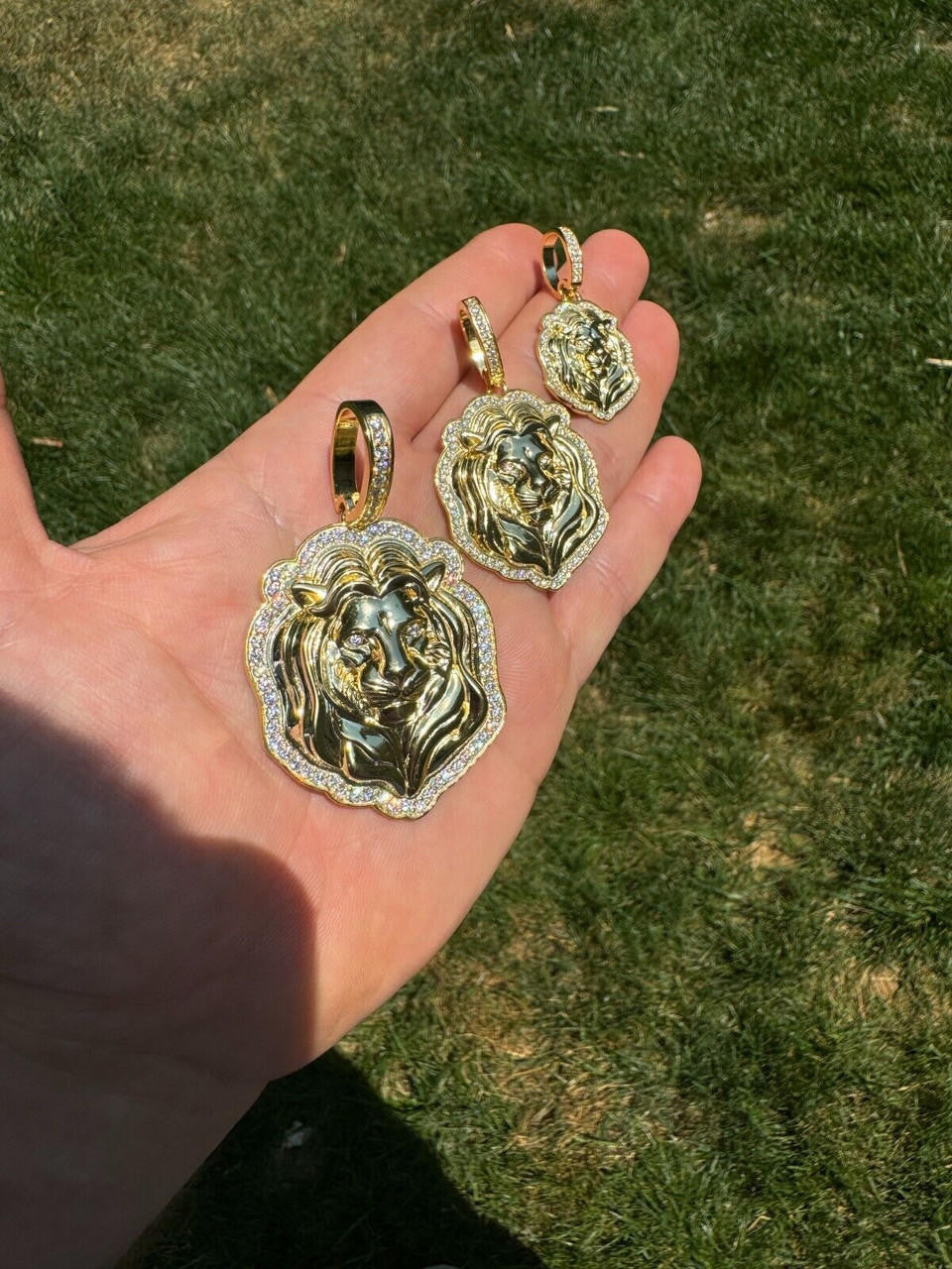 MOISSANITE Custom Lion Pendant - 14k Gold Vermeil 925 Silver - 3 Sizes 1.5"-2.5"