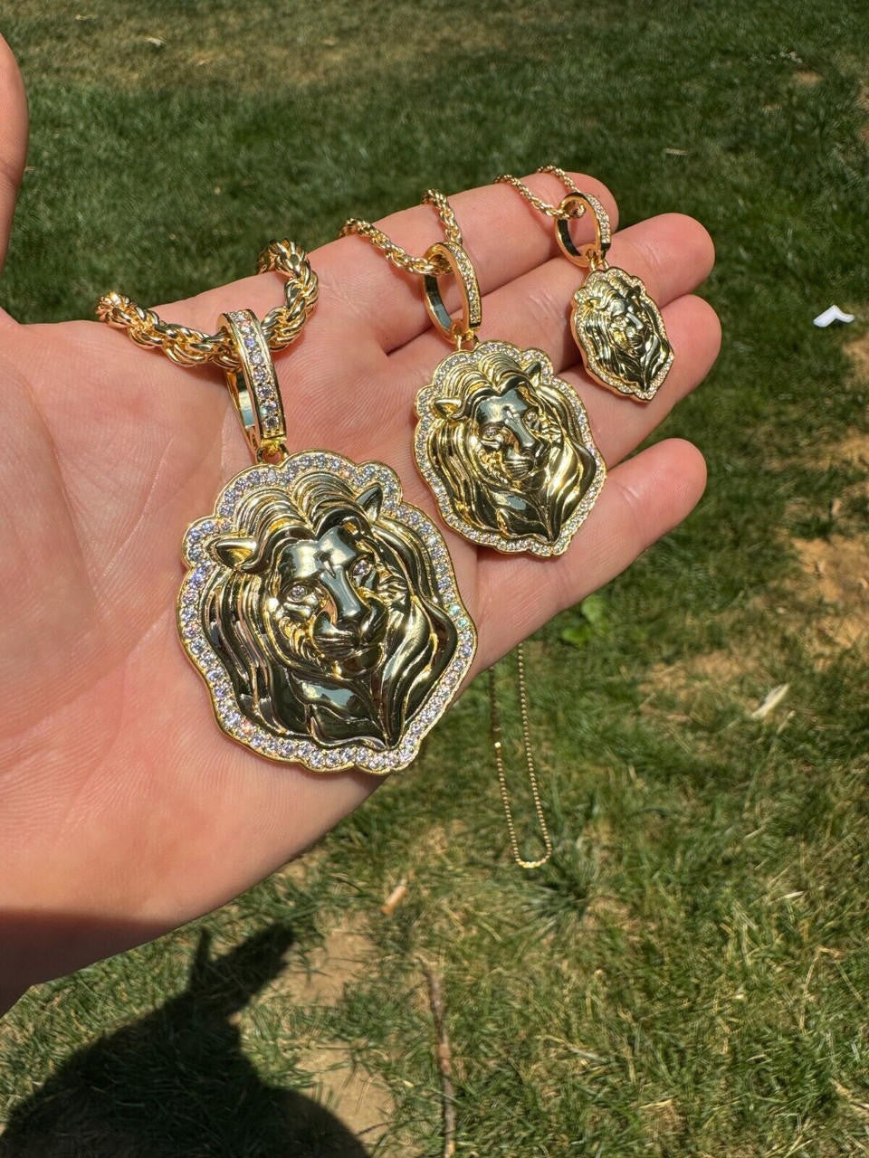 MOISSANITE Custom Lion Pendant - 14k Gold Vermeil 925 Silver - 3 Sizes 1.5"-2.5"