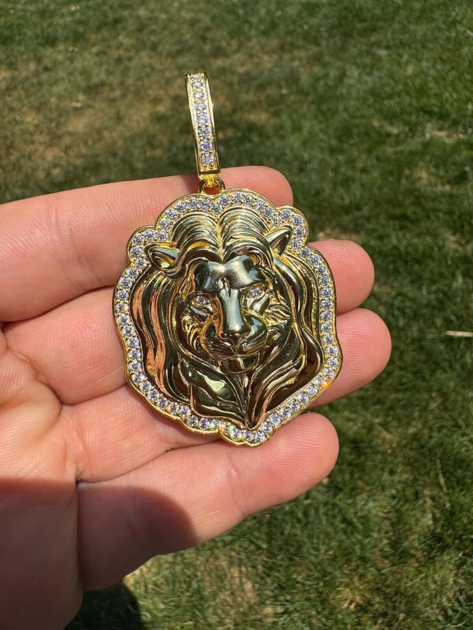 MOISSANITE Custom Lion Pendant - 14k Gold Vermeil 925 Silver - 3 Sizes 1.5"-2.5"