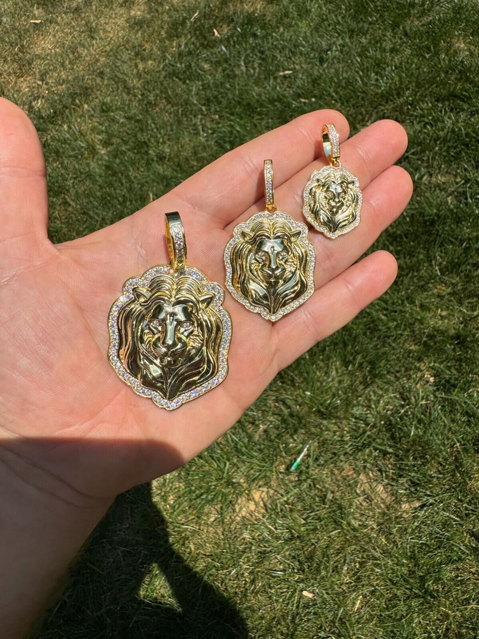 MOISSANITE Custom Lion Pendant - 14k Gold Vermeil 925 Silver - 3 Sizes 1.5"-2.5"