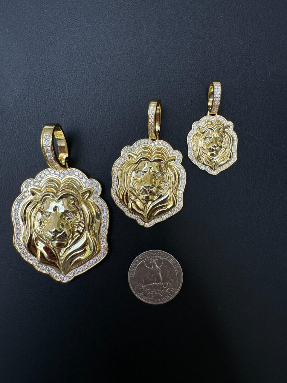 MOISSANITE Custom Lion Pendant - 14k Gold Vermeil 925 Silver - 3 Sizes 1.5"-2.5"