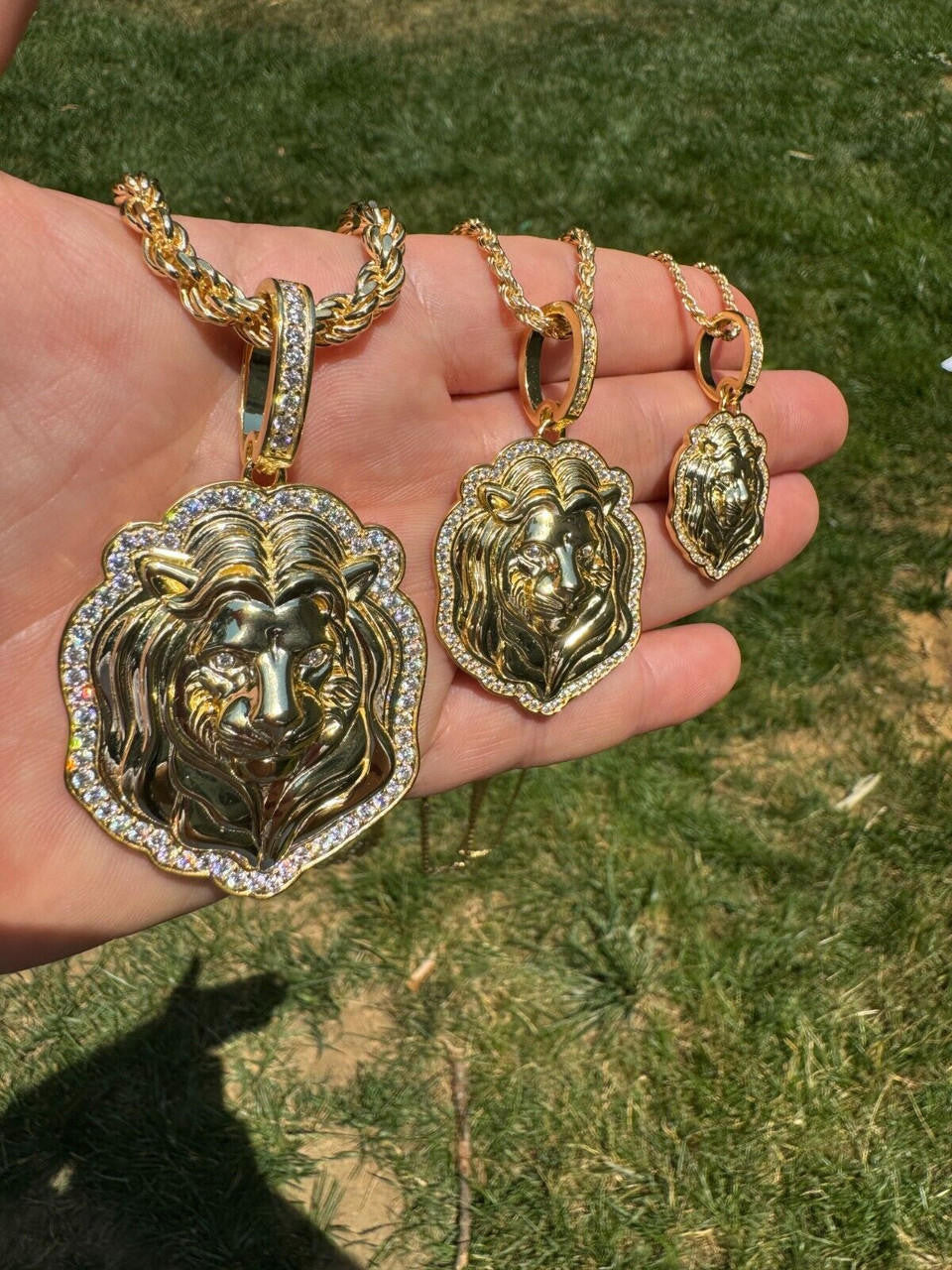 MOISSANITE Custom Lion Pendant - 14k Gold Vermeil 925 Silver - 3 Sizes 1.5"-2.5"