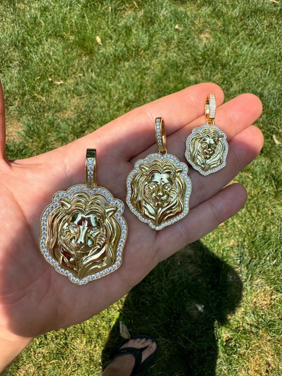 MOISSANITE Custom Lion Pendant - 14k Gold Vermeil 925 Silver - 3 Sizes 1.5"-2.5"