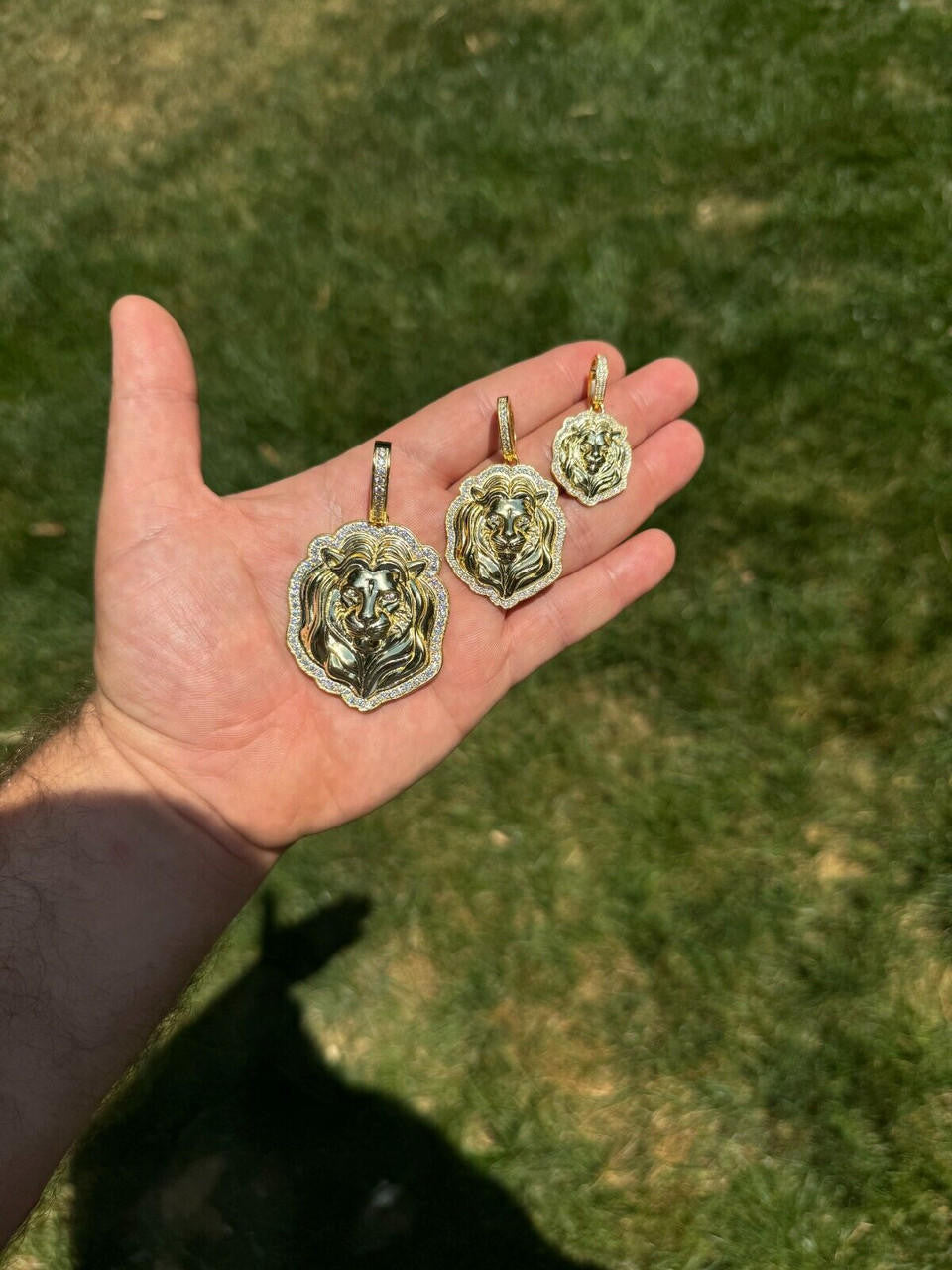 MOISSANITE Custom Lion Pendant - 14k Gold Vermeil 925 Silver - 3 Sizes 1.5"-2.5"