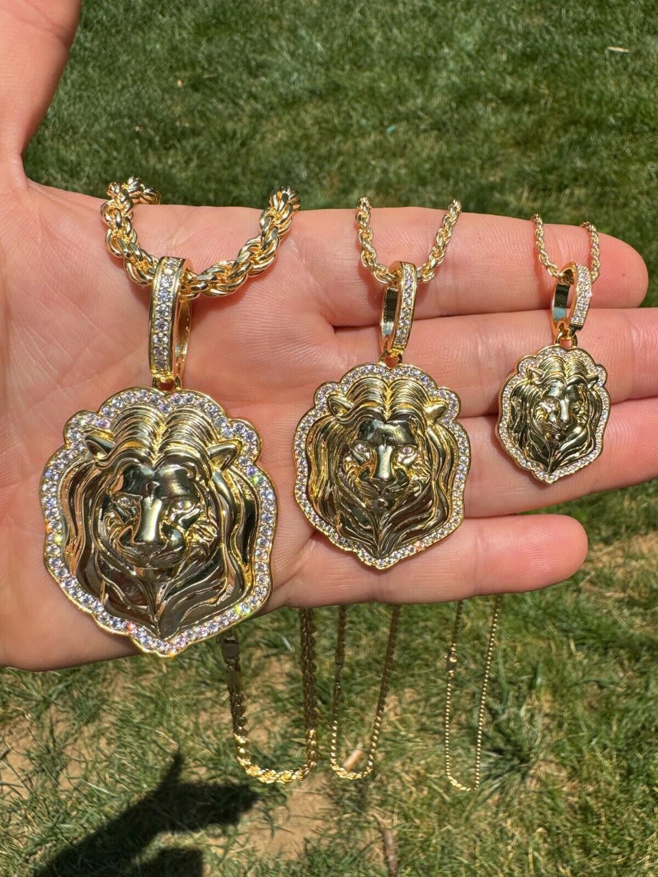 MOISSANITE Custom Lion Pendant - 14k Gold Vermeil 925 Silver - 3 Sizes 1.5"-2.5"
