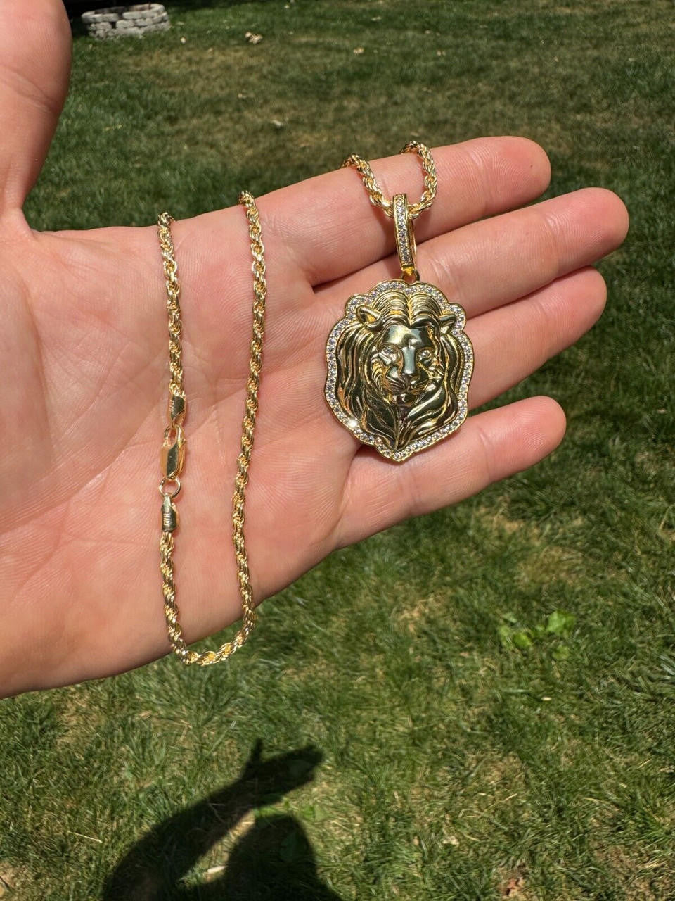 MOISSANITE Custom Lion Pendant - 14k Gold Vermeil 925 Silver - 3 Sizes 1.5"-2.5"