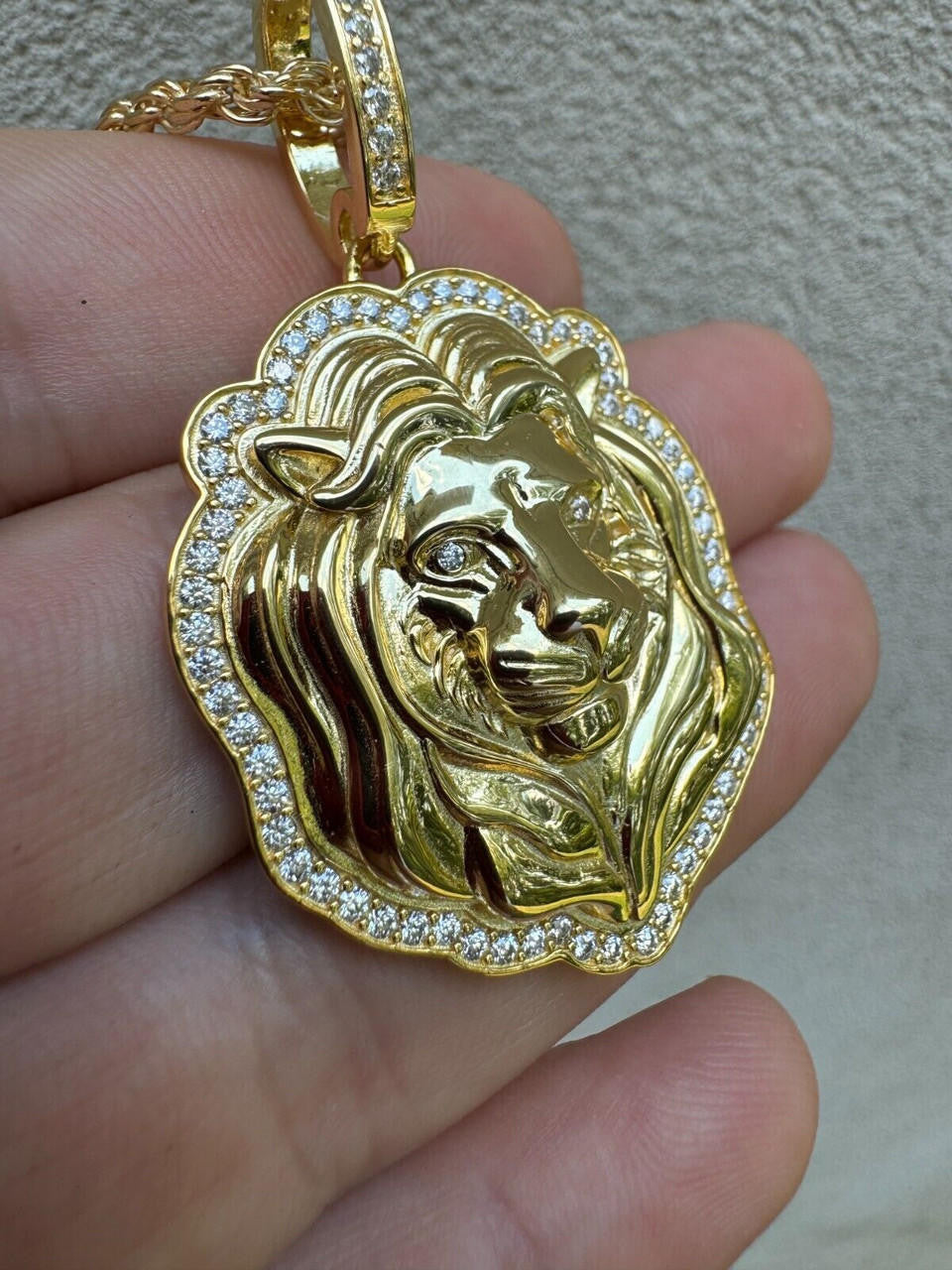 MOISSANITE Custom Lion Pendant - 14k Gold Vermeil 925 Silver - 3 Sizes 1.5"-2.5"