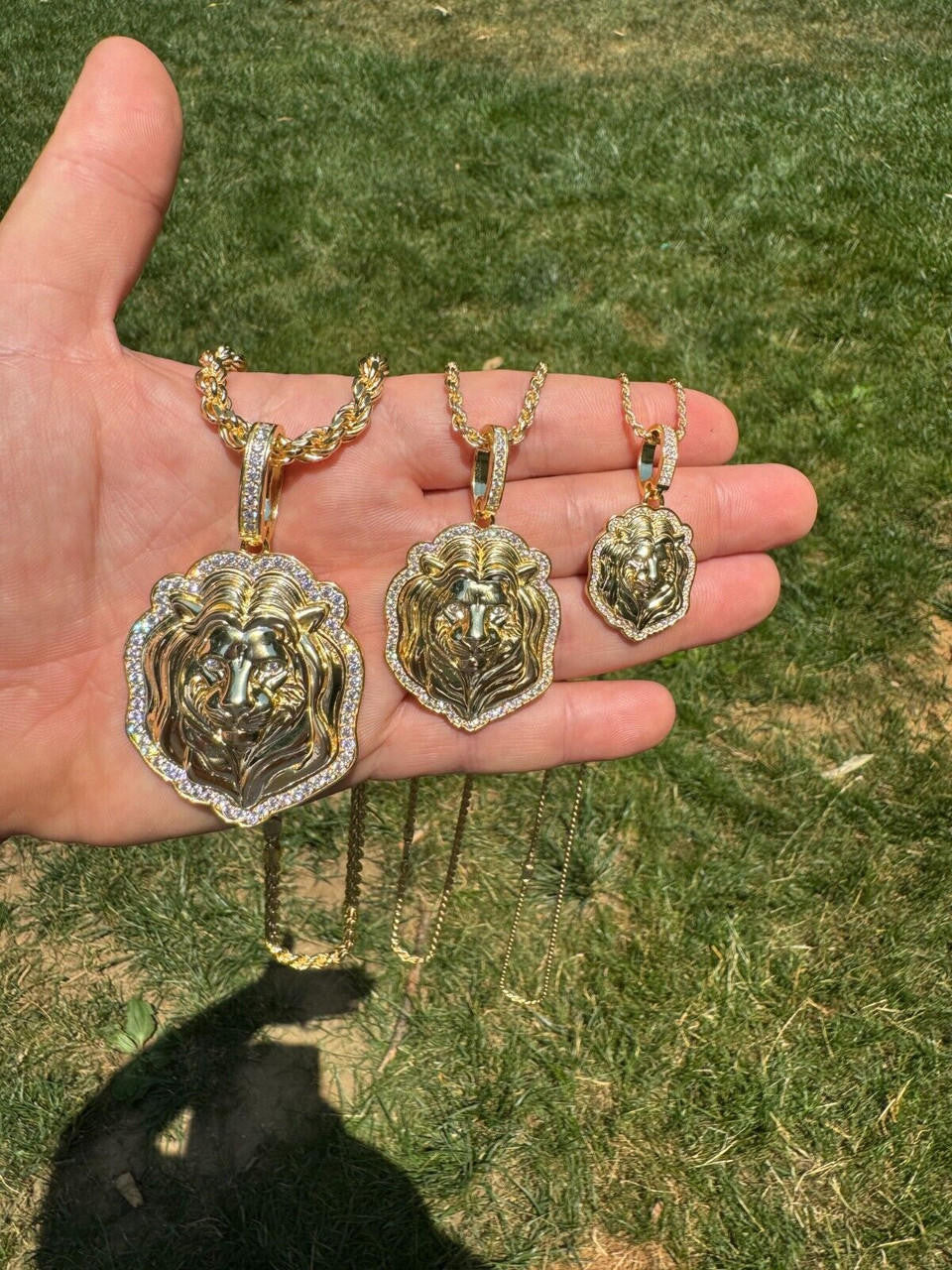 MOISSANITE Custom Lion Pendant - 14k Gold Vermeil 925 Silver - 3 Sizes 1.5"-2.5"