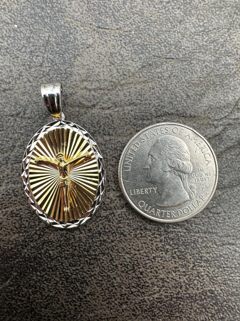 Jesus Medallion Diamond Cut Pendant - 925 Silver & 14k Gold Vermeil - Small 1.5"
