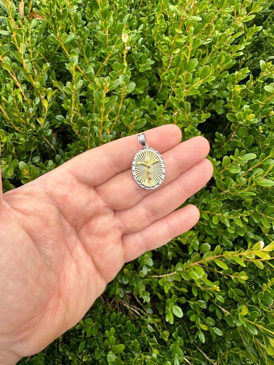 Jesus Medallion Diamond Cut Pendant - 925 Silver & 14k Gold Vermeil - Small 1.5"