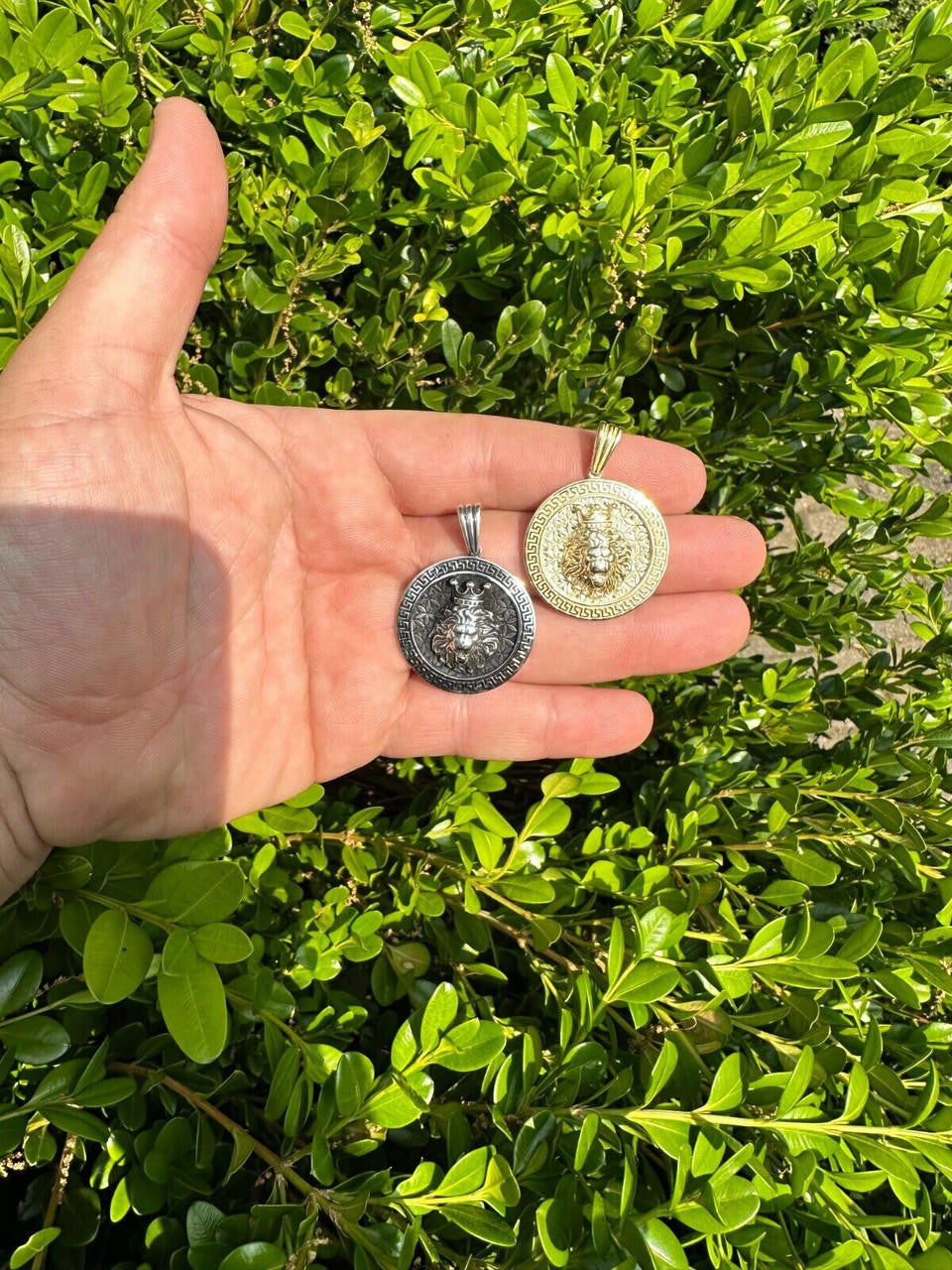 King Of Jungle Lion of Judah Medallion Pendant - 14k Gold Vermeil Or Oxidized 925 Silver - Small 1.5"