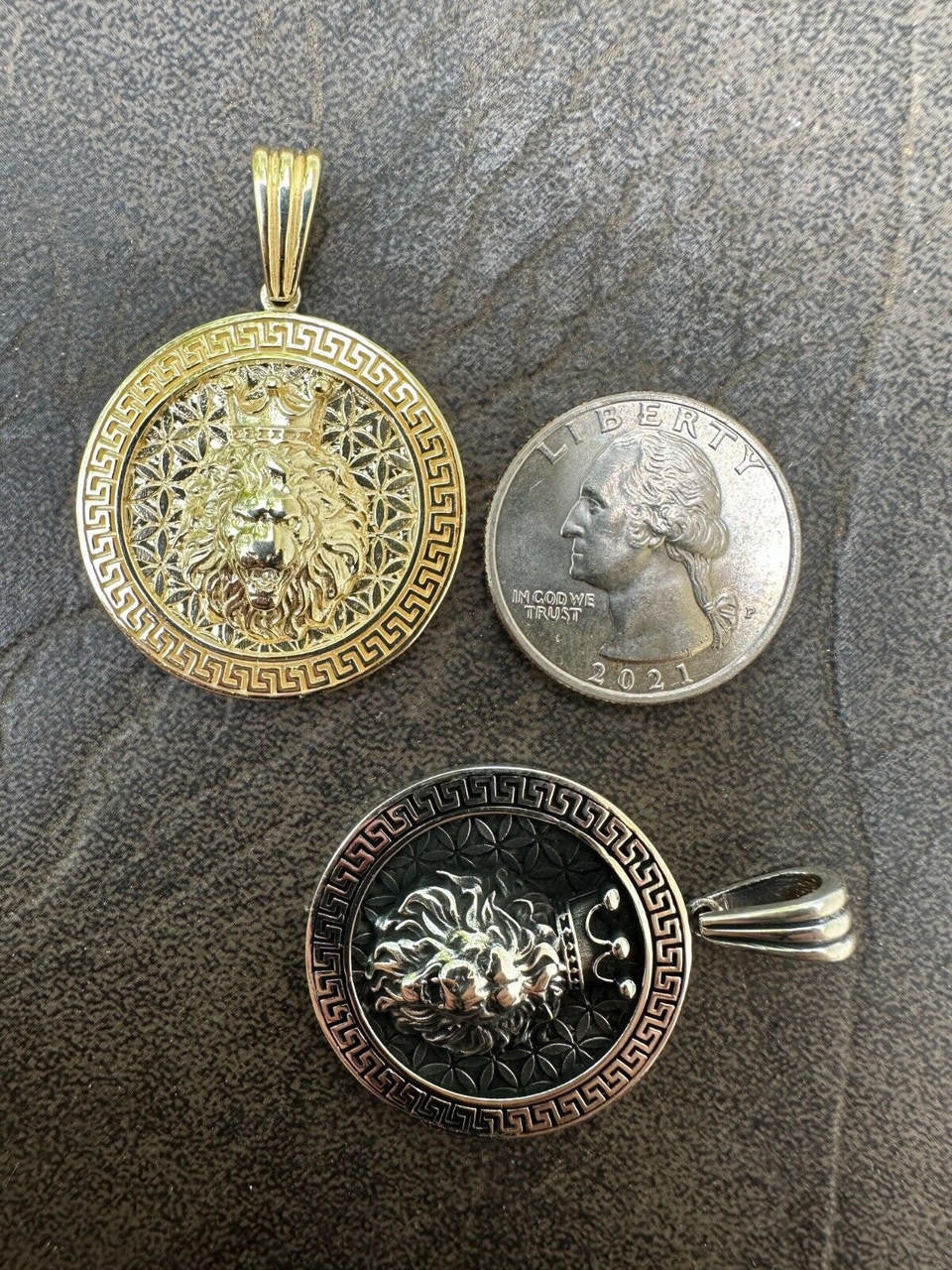 King Of Jungle Lion of Judah Medallion Pendant - 14k Gold Vermeil Or Oxidized 925 Silver - Small 1.5"