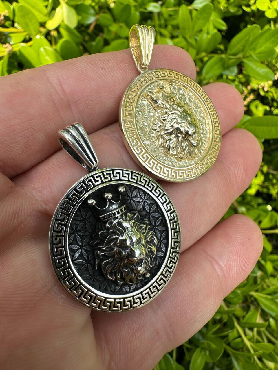 King Of Jungle Lion of Judah Medallion Pendant - 14k Gold Vermeil Or Oxidized 925 Silver - Small 1.5"