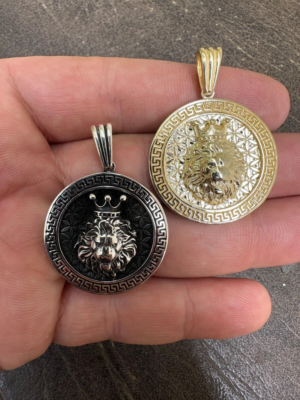 King Of Jungle Lion of Judah Medallion Pendant - 14k Gold Vermeil Or Oxidized 925 Silver - Small 1.5"