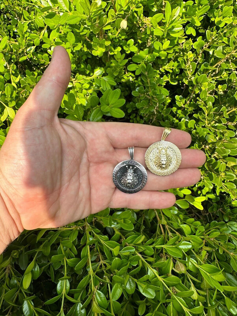 King Of Jungle Lion of Judah Medallion Pendant - 14k Gold Vermeil Or Oxidized 925 Silver - Small 1.5"