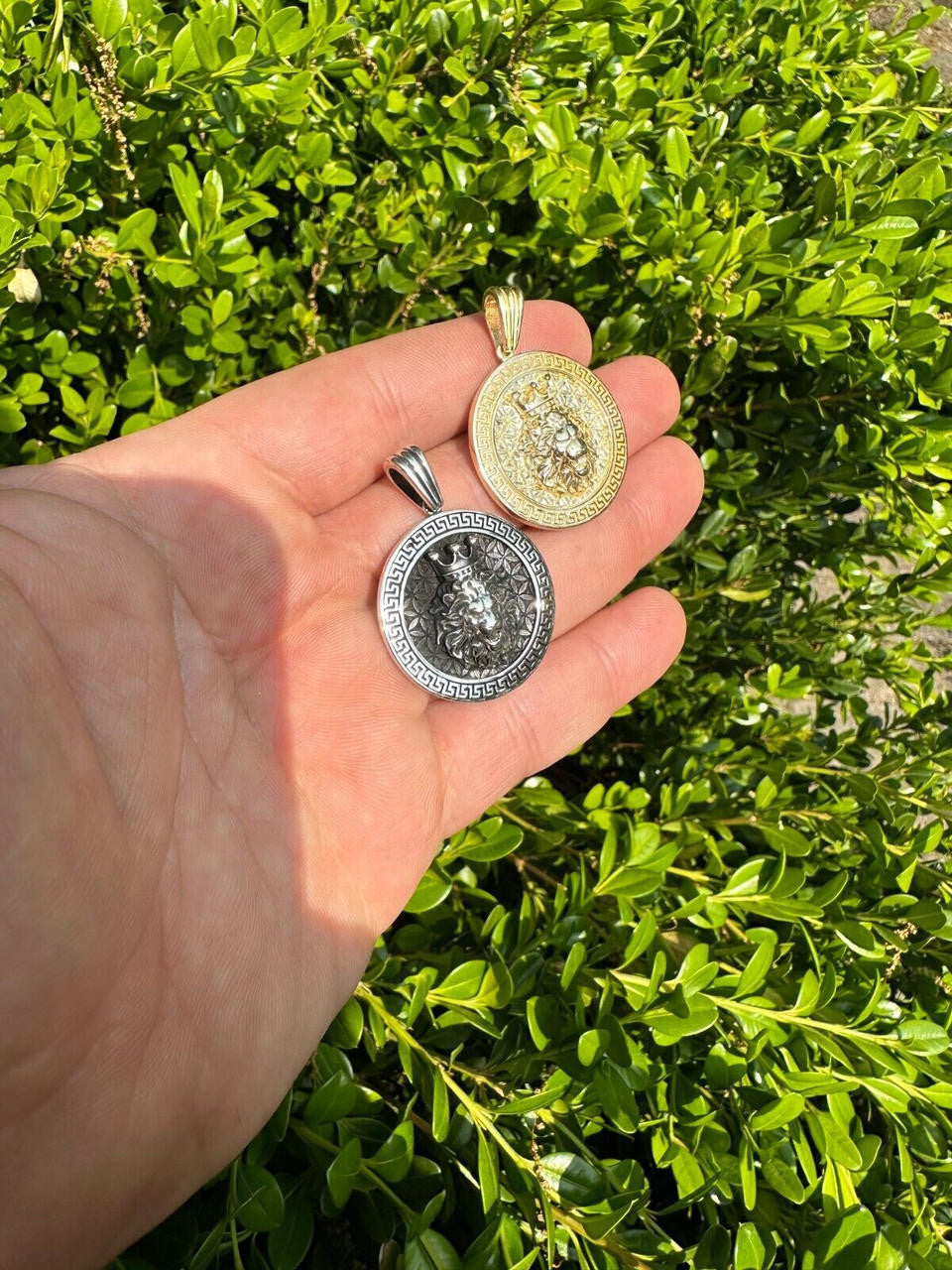 King Of Jungle Lion of Judah Medallion Pendant - 14k Gold Vermeil Or Oxidized 925 Silver - Small 1.5"