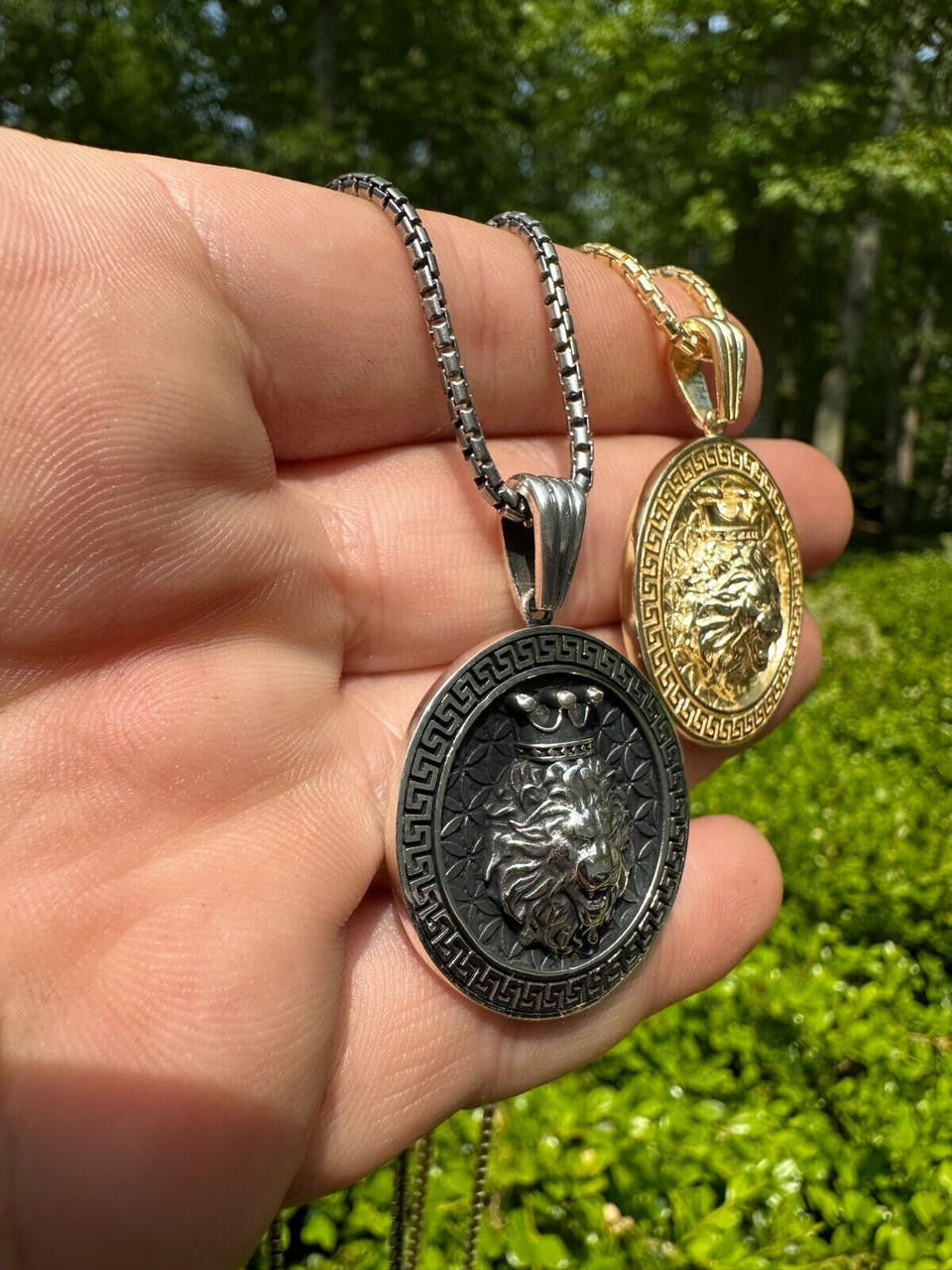 King Of Jungle Lion of Judah Medallion Pendant - 14k Gold Vermeil Or Oxidized 925 Silver - Small 1.5"