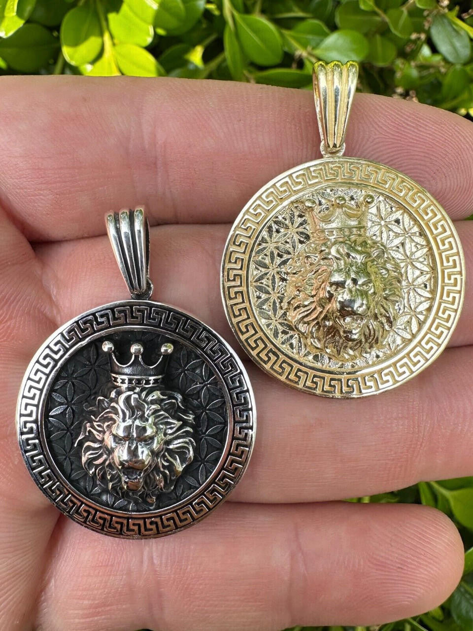 King Of Jungle Lion of Judah Medallion Pendant - 14k Gold Vermeil Or Oxidized 925 Silver - Small 1.5"