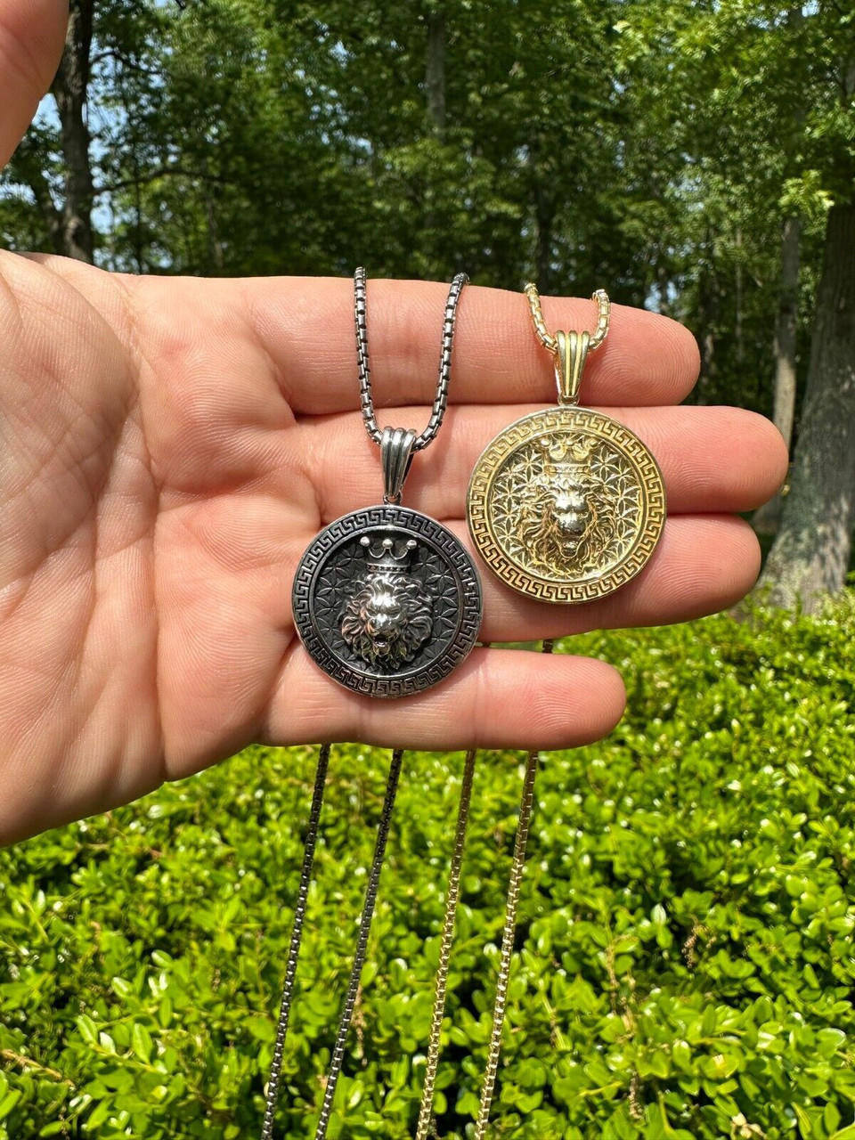 King Of Jungle Lion of Judah Medallion Pendant - 14k Gold Vermeil Or Oxidized 925 Silver - Small 1.5"