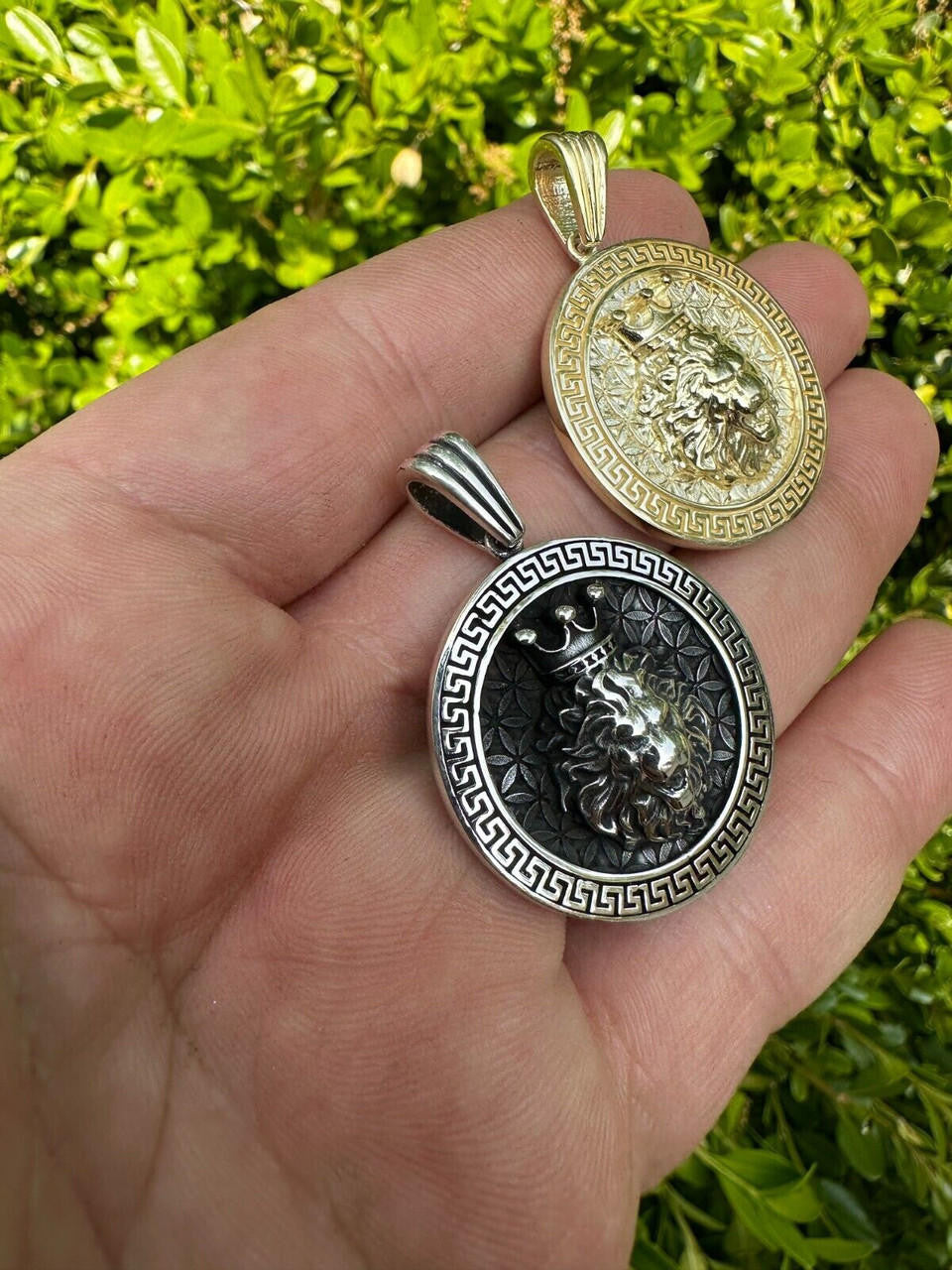 King Of Jungle Lion of Judah Medallion Pendant - 14k Gold Vermeil Or Oxidized 925 Silver - Small 1.5"