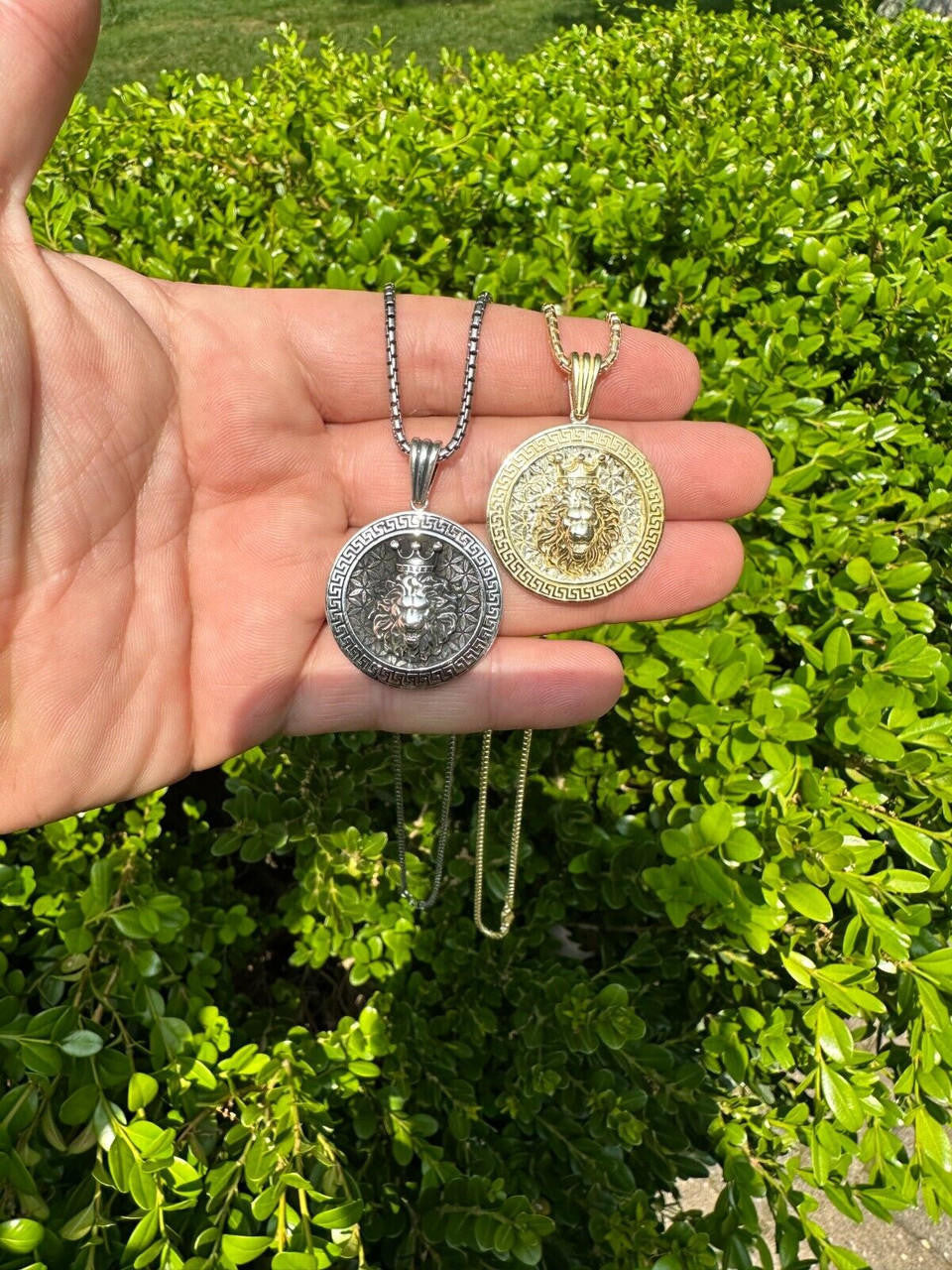 King Of Jungle Lion of Judah Medallion Pendant - 14k Gold Vermeil Or Oxidized 925 Silver - Small 1.5"