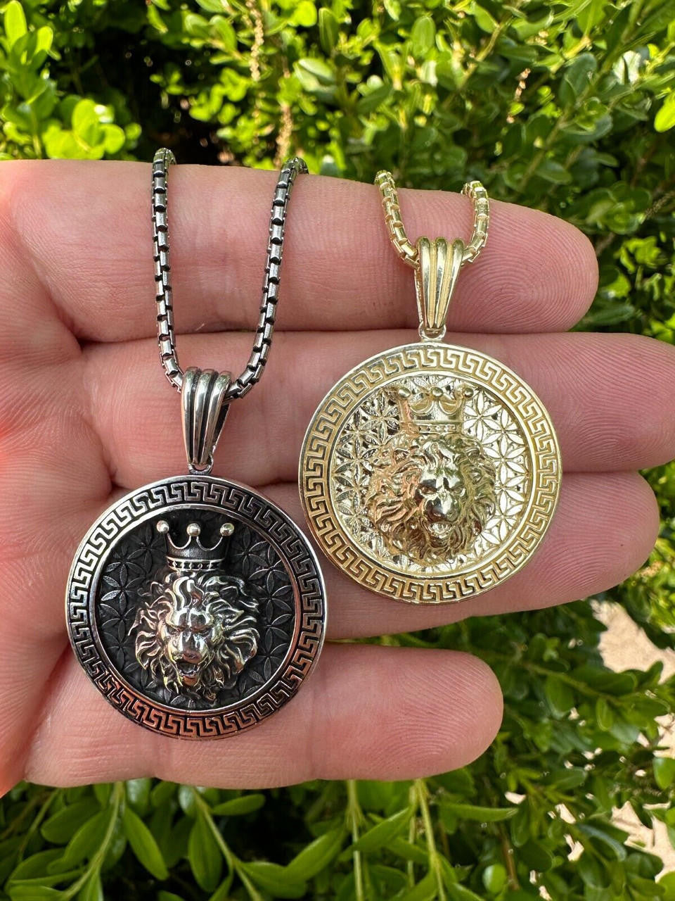 King Of Jungle Lion of Judah Medallion Pendant - 14k Gold Vermeil Or Oxidized 925 Silver - Small 1.5"