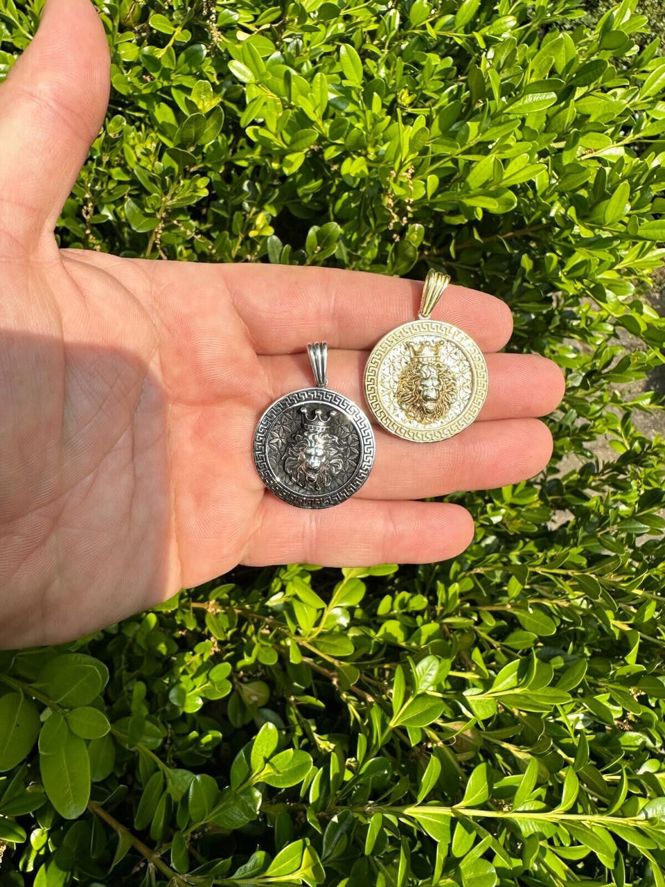 King Of Jungle Lion of Judah Medallion Pendant - 14k Gold Vermeil Or Oxidized 925 Silver - Small 1.5"